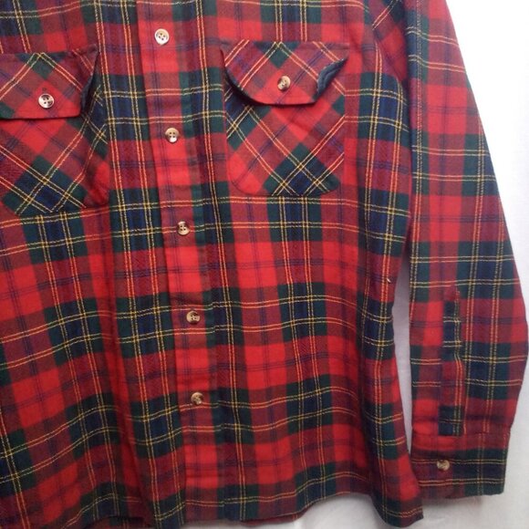 Adams Row Button Up Shirt M Long Sleeve Wool Blend Plaid Red Green - Picture 7 of 16